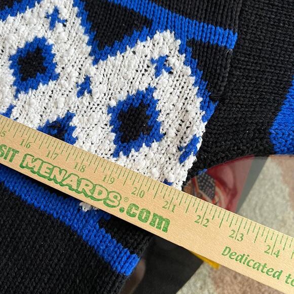 80s Black and Blue Striped Fair Isle Nordic Crewneck Sweater Size M - Picture 6 of 8